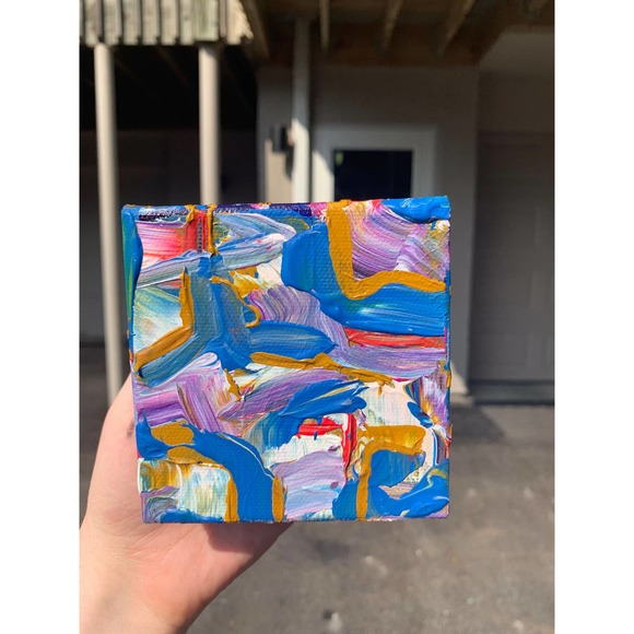 Handmade Yellow Mini Original Painting, Mini Canvas Painting, Office Art - Picture 5 of 8